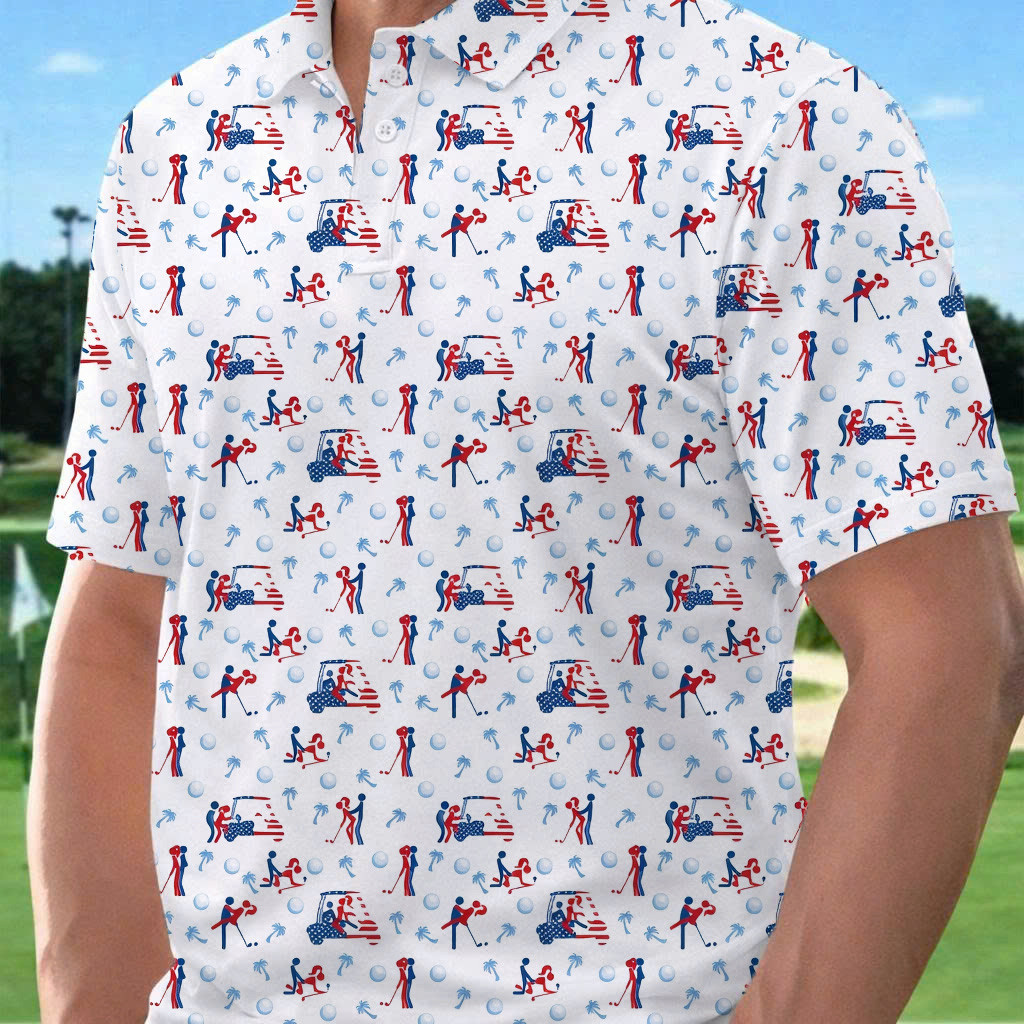 Naughty Couple Funny Stick Figures Golf Polo Shirt Fourth Of July Outfits Golf Gifts For Dad - WWCandleCo