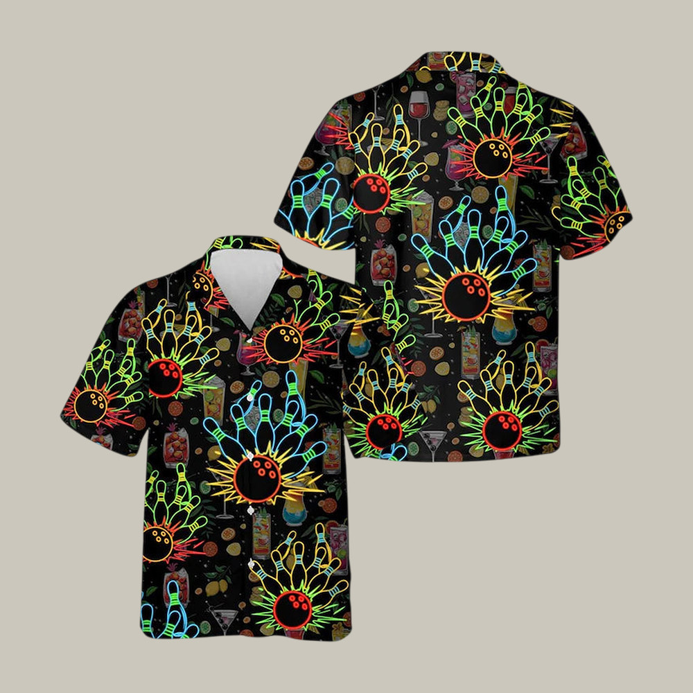 Neon Bowling Hawaiian Shirt Retro Cocktail Party Shirt Father's Day Gift For Husband - WWCandleCo