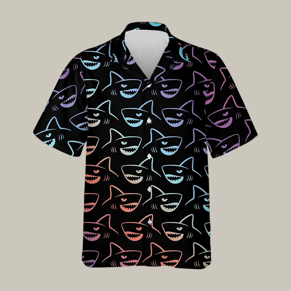 Neon Shark Hawaiian Shirt Shark Aloha Shirt Unique Present For Father's Day - WWCandleCo