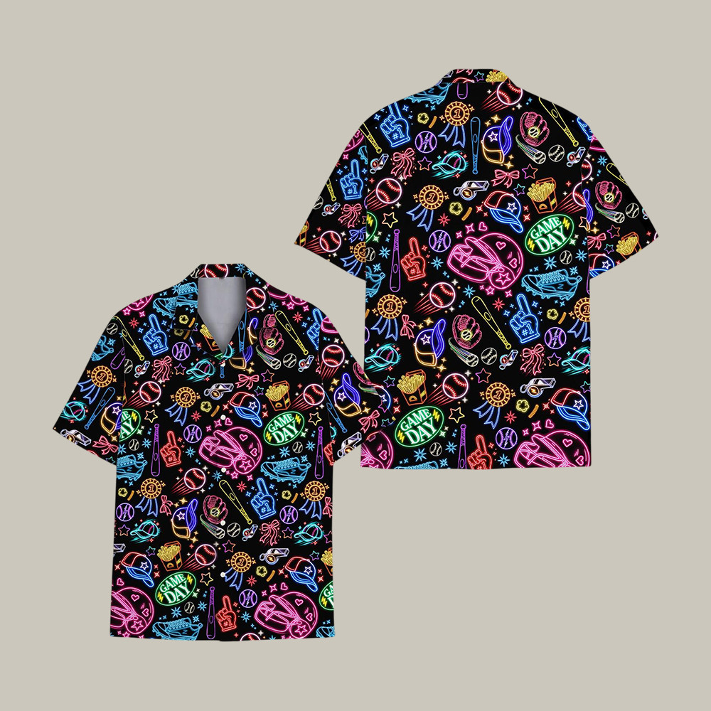 Neon Sports Hawaiian Shirt Game Day Football Baseball Neon Shirt Husband Gift Idea - WWCandleCo
