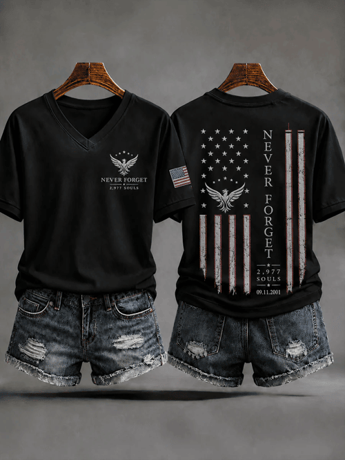 Never Forget 2977 Souls V-Neck Shirt American Flag 09112001 Clothing Gift For Proud Patriots