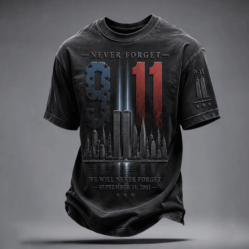 Never Forget 9 11 T-Shirt Twin Towers Skyline 9-11 Clothing Gift For 9-11 Survivors