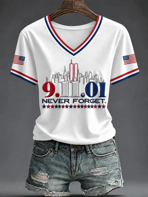 Never Forget 911 V-Neck Shirt 2001 2026 25th Anniversary Clothing Gift For USA Patriots