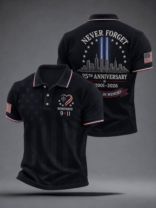 Never Forget Polo Shirt 25th Anniversary Merch Gift For Proud Patriots