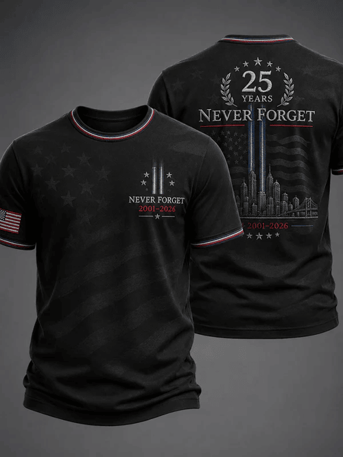 Never Forget Sept 11 Skyline USA Flag T-Shirt 9-11 Clothing Gift For 9-11 Responders