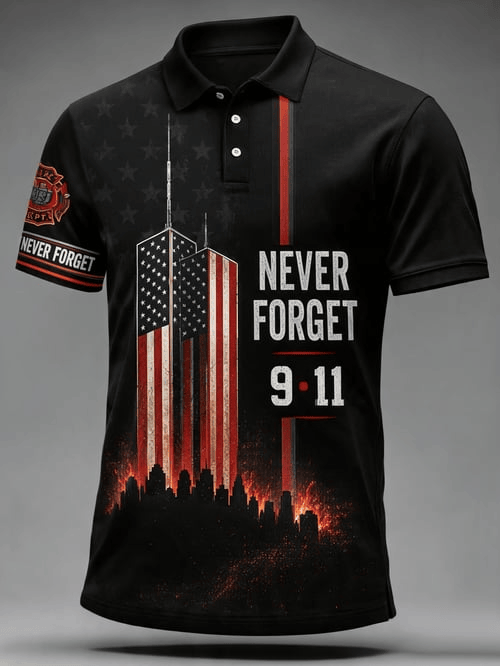 Never Forget September Eleven Polo Shirt Twin Towers Silhouette Merch Gift For USA Patriots
