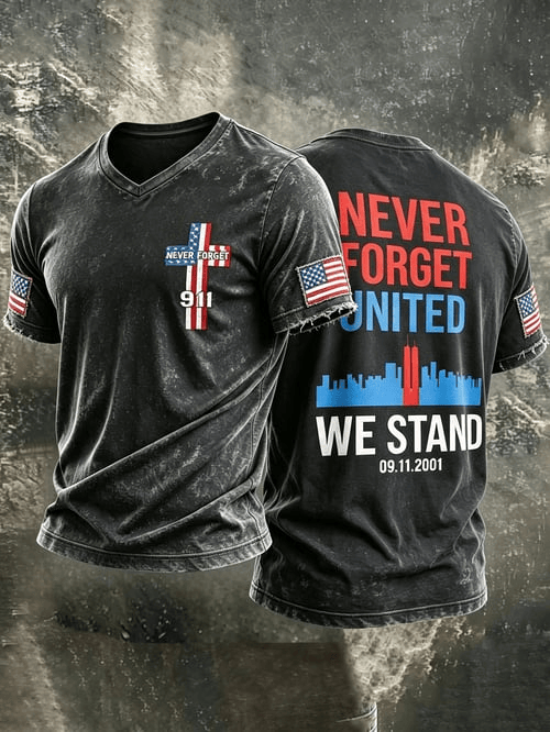 Never Forget United We Stand 9-11 V Neck Shirt Patriot Merch Gift For Sport Fans