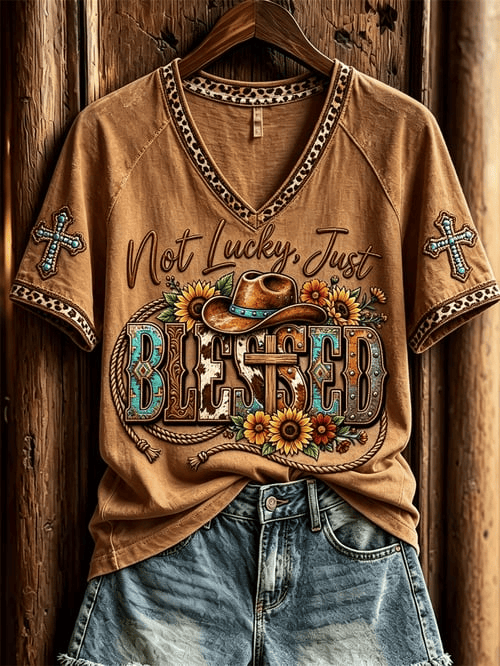 Not Lucky Just Blessed V-Neck Shirt Blessed Cowboy Merch Gift For Country Fans