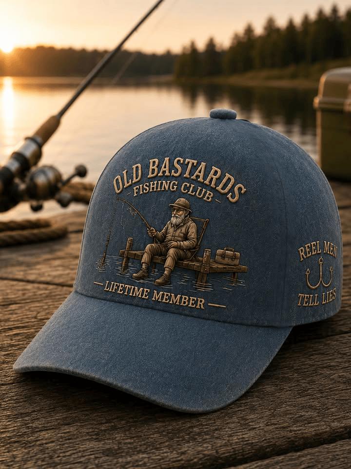 Old Bastards Fishing Club Baseball Cap Vintage Boat Sunset Cap Gift For Grandpas