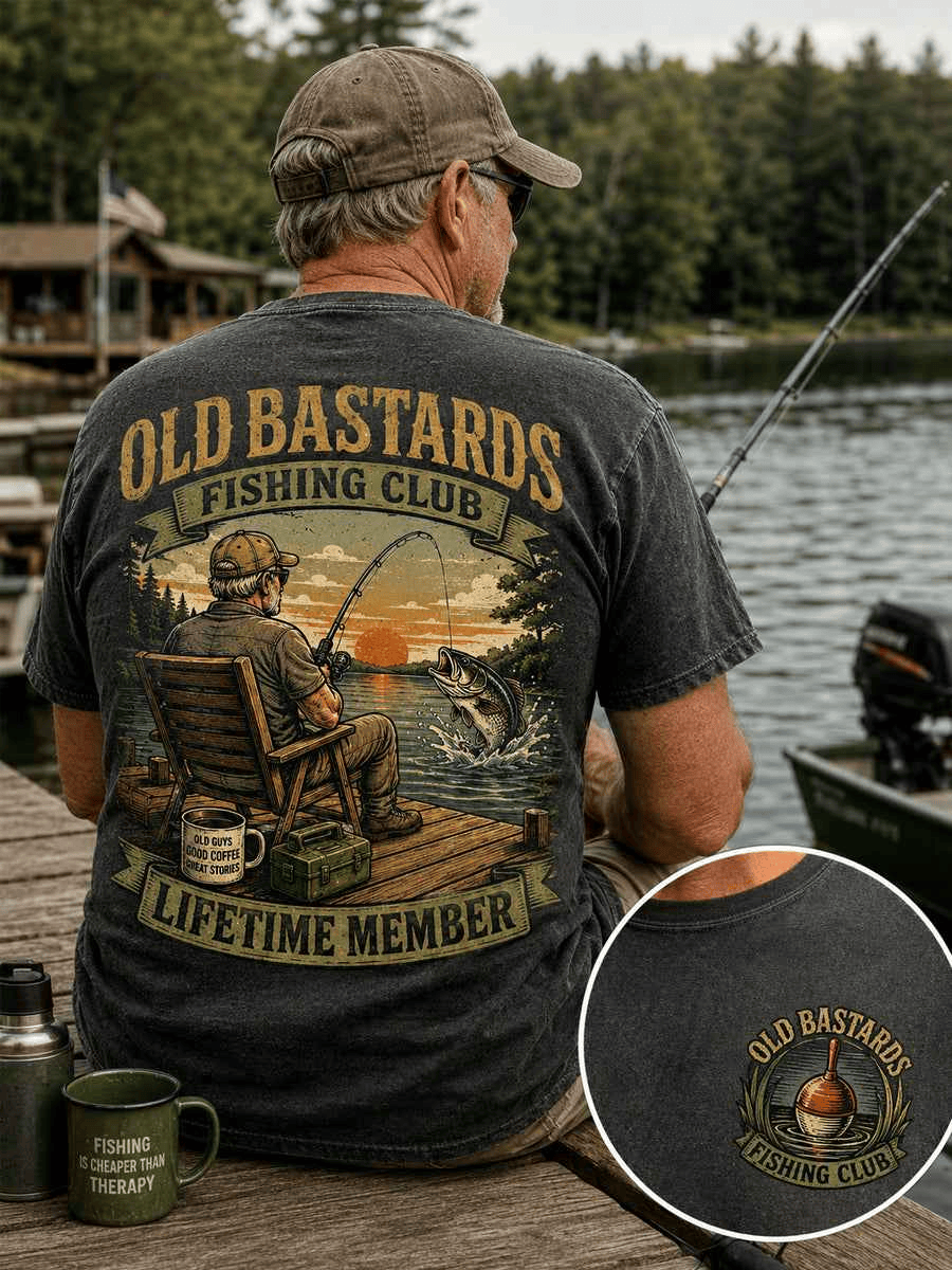 Old Bastards Fishing Club Lifetime Member T-Shirt Sunset Graphics Apparel Gift For Grandpas