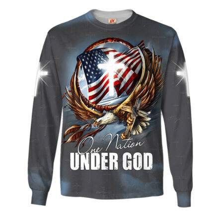 One Nation Under God Long Sleeve Shirt Eagle Flying Cross Apparel Gift For USA Patriots