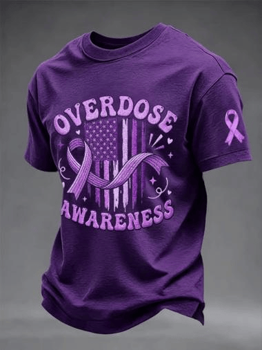 Overdose Awareness Ribbon American Flag T-Shirt Patriotic Support Warrior Apparel Gift Ideas