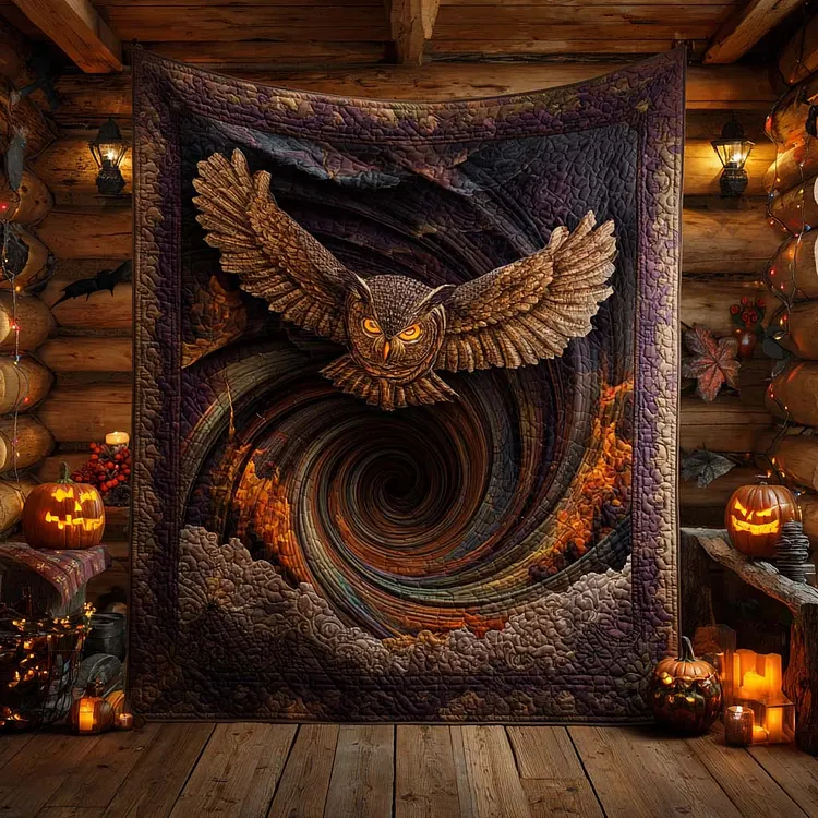 Owl Vortex Quilted Blanket Halloween Owl Swirl Merch Spooky Gifts For Her