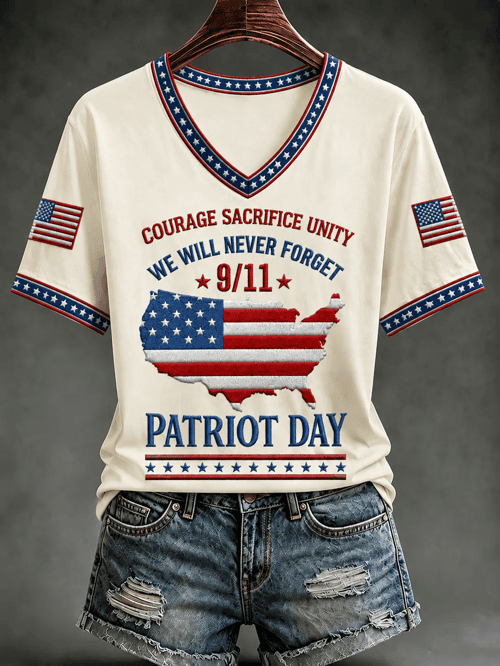 Patriot Day We Will Never Forget V-Neck Shirt Courage Sacrifice Clothing Gift For Proud Patriots