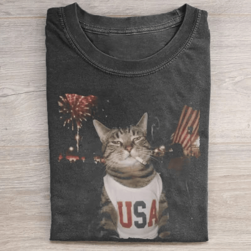 Patriotic Smoking Cat T-Shirt American Flag Shirt Meaningful Gifts