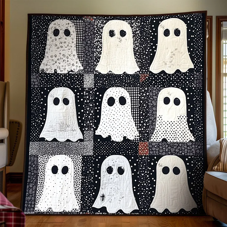 Phantom Parade Quilted Blanket Ghost Halloween Quilt Merch Cool Halloween Gifts