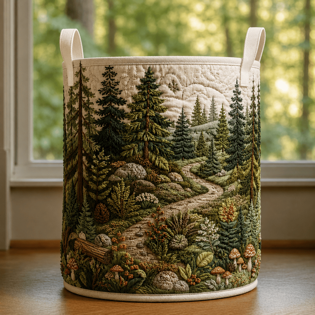 Pine Forest Quilted Laundry Basket Green Tree Mountain Clothes Hamper Rustic Housewarming Gifts