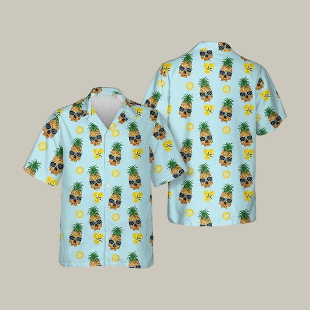 Pineapple Skull With Sunglasses Skull Hawaiian Shirt Vintage Aloha Shirt Present Idea For Boyfriend - WWCandleCo