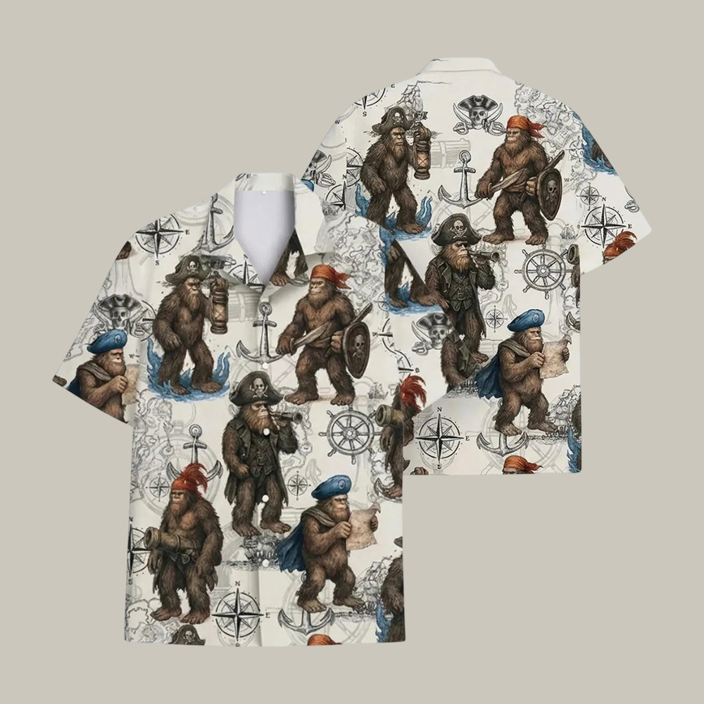 Pirate Bigfoot Hawaiian Shirt Funny Sasquatch Aloha Shirt Great Gift For Summer Lovers - WWCandleCo