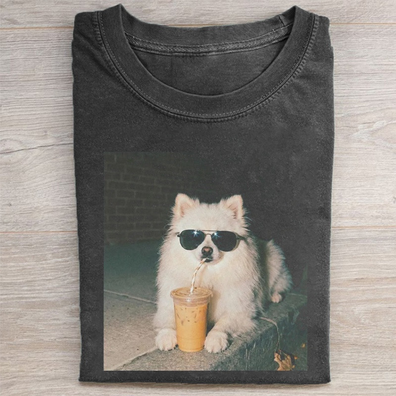 Pomeranian Drinking Iced Coffee T-Shirt Funny Dog Apparel Gift For MEn - WWCandleCo