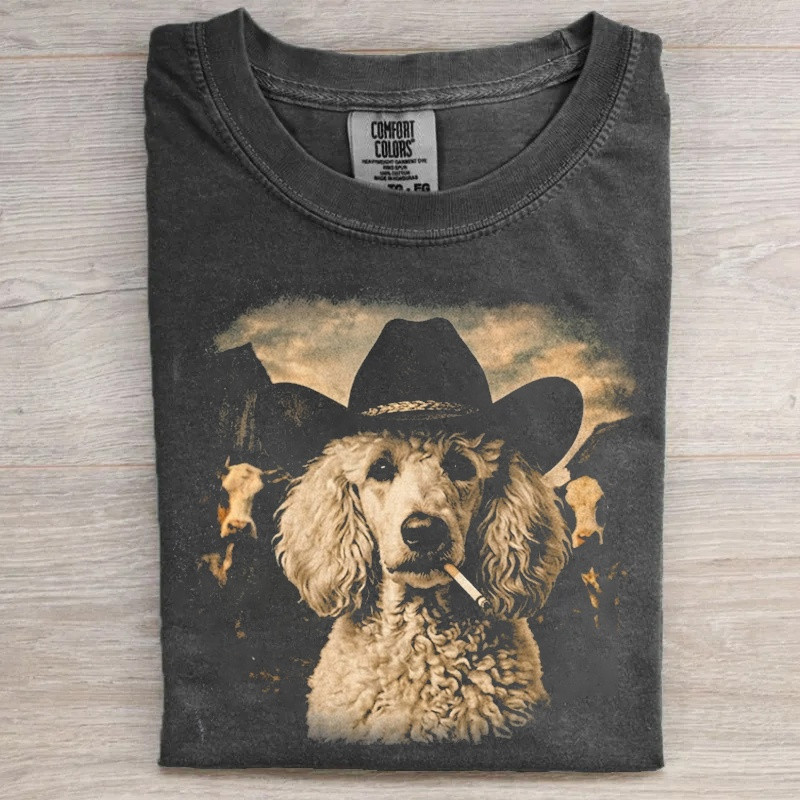 Poodle Western Graphic T-Shirt Cowboy Dog With Cigarette Merch Gift For Mom - WWCandleCo