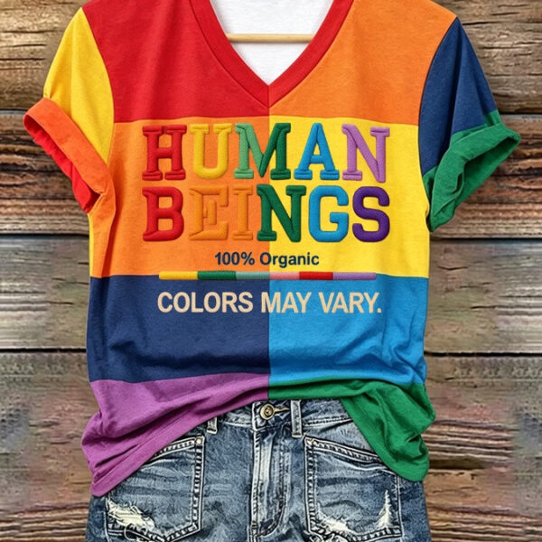 Pride Month Merch Humans Beings Colors May Vary V-Neck Shirt Women's Equal Rights Gift Ideas - WWCandleCo