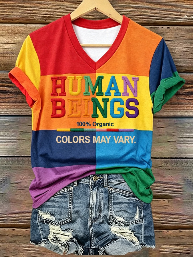 Pride Month Merch Humans Beings Colors May Vary V-Neck Shirt Women's Equal Rights Gift Ideas - WWCandleCo