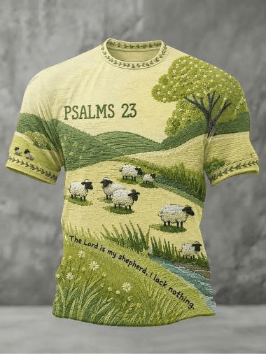 Psalms 23 T-Shirt The Lord Is My Shepherd Sheep Landscape Apparel Gift For Church Members