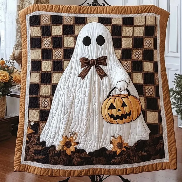 Pumpkin Ghost Quilted Blanket Ghost Pumpkin Merch Halloween Gifts For Mom