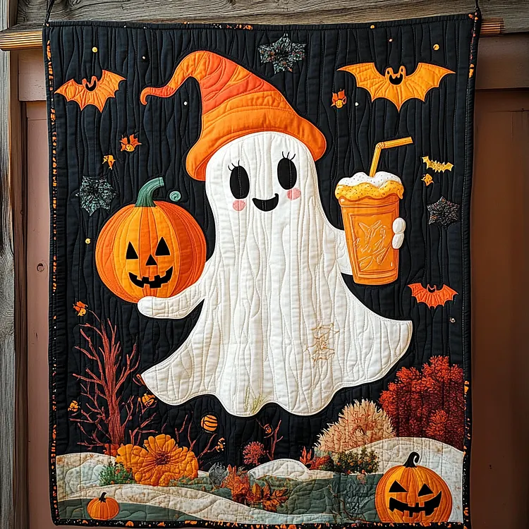 Pumpkin Patch Party Quilted Blanket Ghost Pumpkin Spice Merch Halloween Gifts For Dad