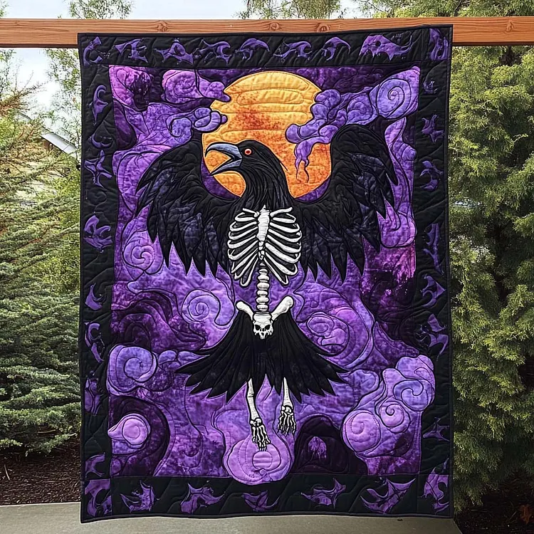 Pumpkin Patch Quilted Blanket Skeleton Raven Moon Merch Trendy Room Decor