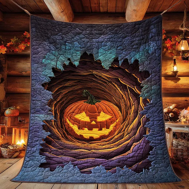 Pumpkin Portal Quilted Blanket Halloween Pumpkin Tunnel Merch Unique Housewarming Gift Ideas
