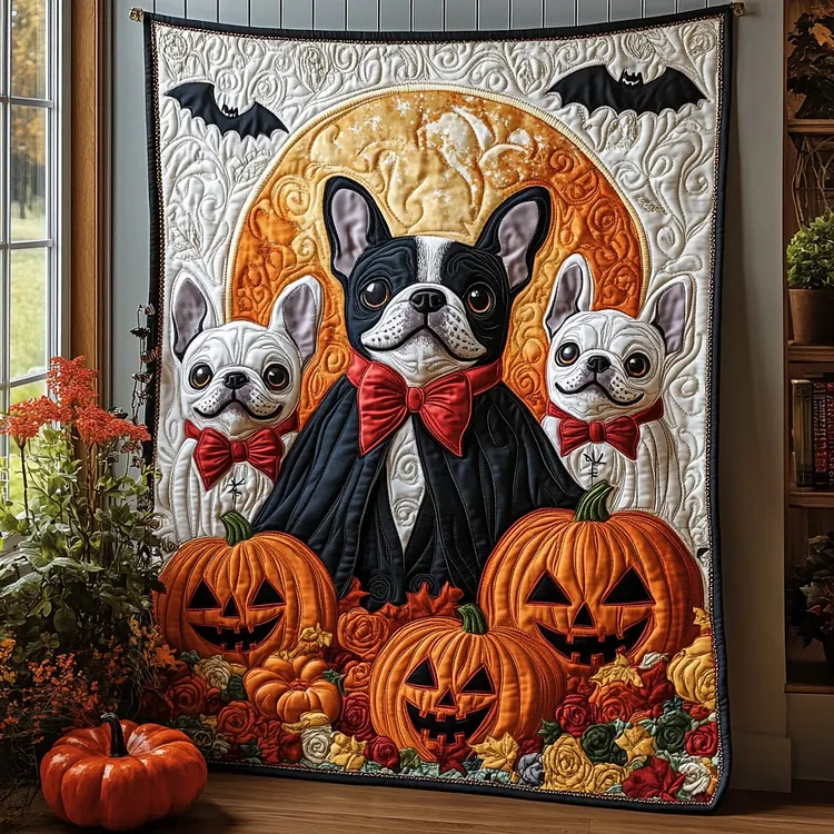 Pumpkin Pup Quilted Blanket Halloween Dogs Pumpkins Merch Present For Home Lovers
