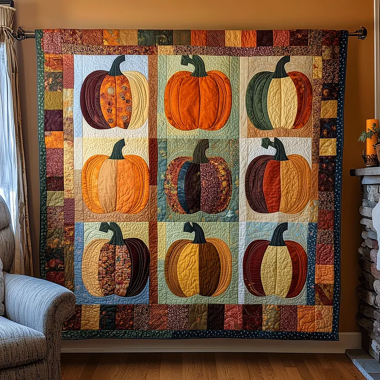 Pumpkin Spice Quilted Blanket Pumpkin Patch Quilt Merch Top Home Decor Gifts