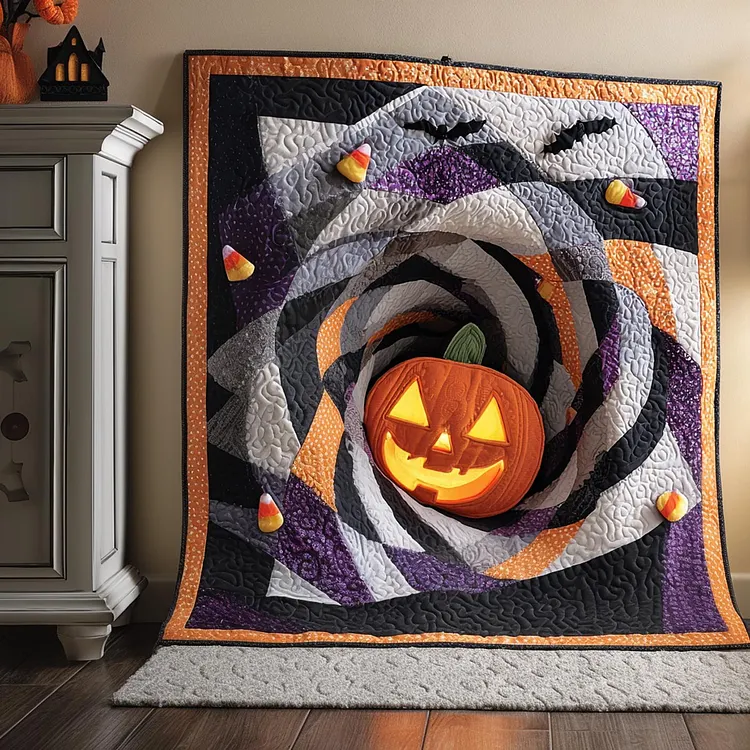 Pumpkin Whirl Quilted Blanket Halloween Pumpkin Swirl Merch Great Home Decor Finds