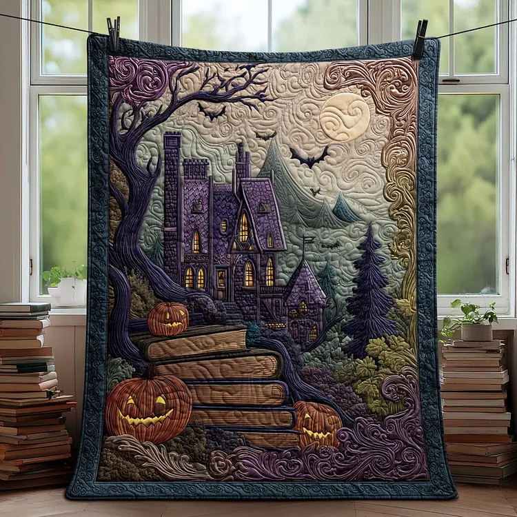 Pumpkin Whisper Quilted Blanket Haunted Castle Pumpkins Merch New Gift