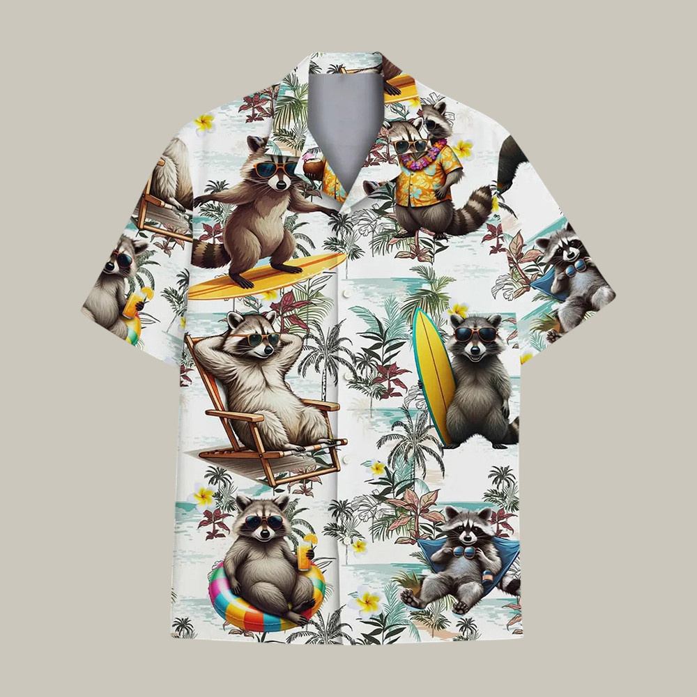 Raccoon Surfing Hawaiian Shirt Funny Summer Beach Clothes Unique Present For Raccoon Lovers - WWCandleCo