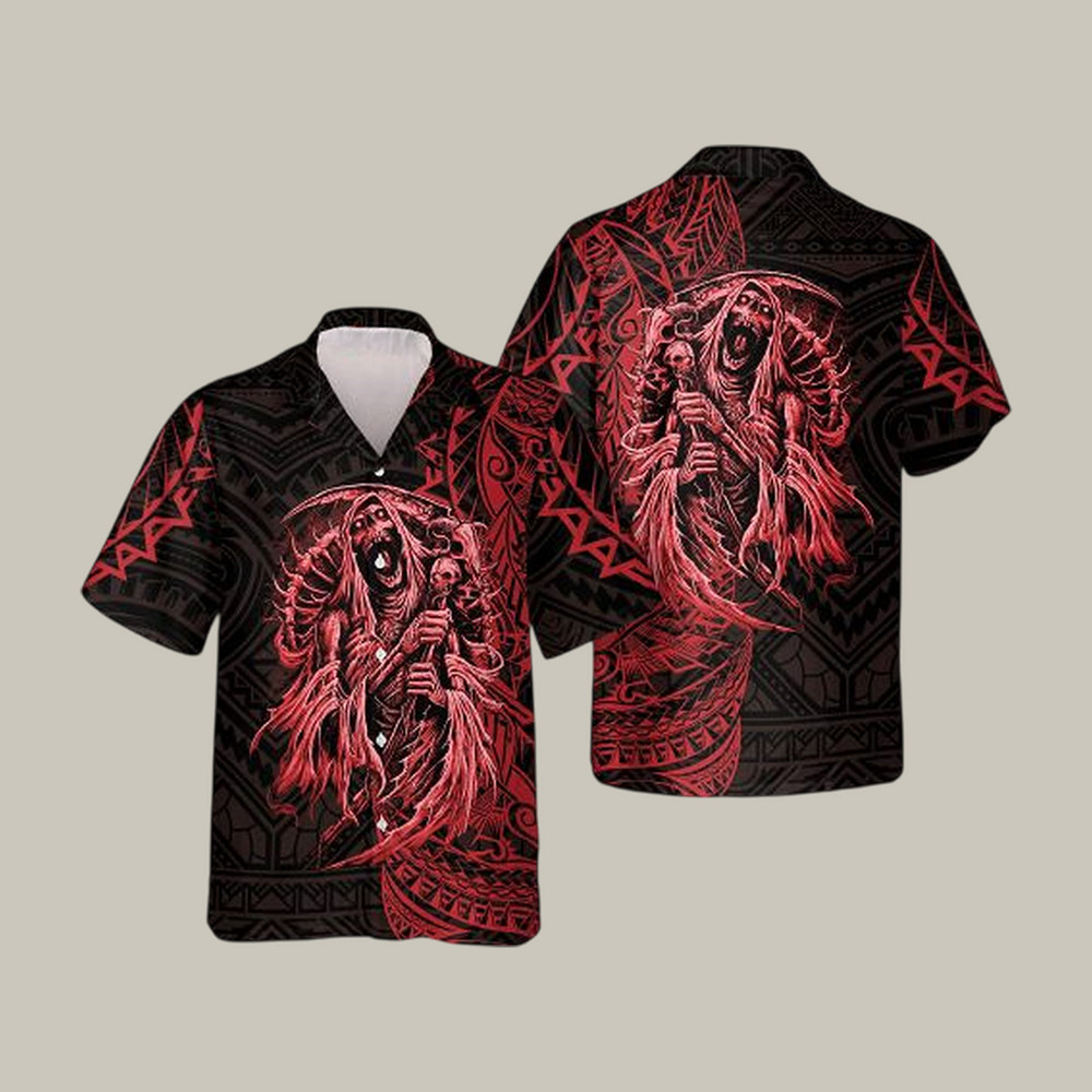 Red Death Skull Hawaiian Shirt Gothic Tropical Shirt Unique Present For Husband - WWCandleCo