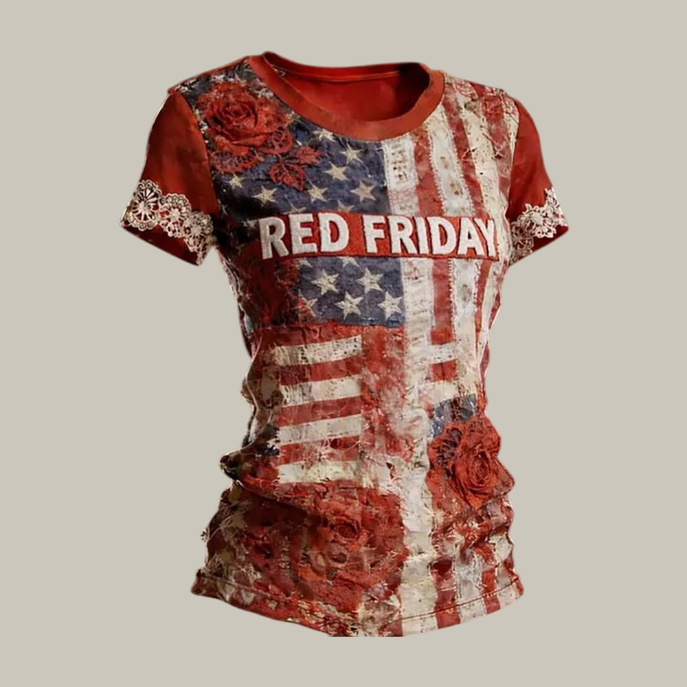 Red Friday American Flag Floral T-Shirt Remember Everyone Deployed Clothes Red Friday Gift For Mom - WWCandleCo