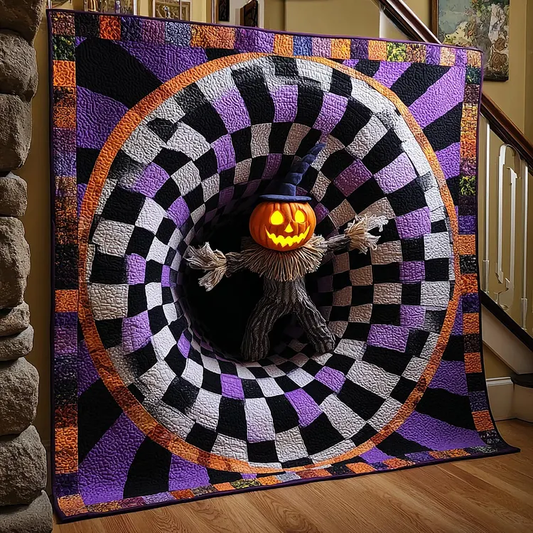 Scarecrow Lantern Portal Quilted Blanket Halloween Pumpkin Scarecrow Merch New Home Gift Ideas