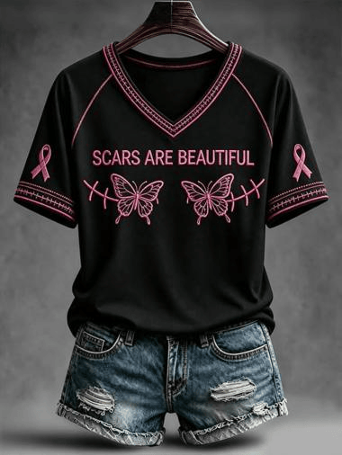 Scars Are Beautiful V-Neck Shirt Butterfly Lovers Apparel Birthday Gift For Her