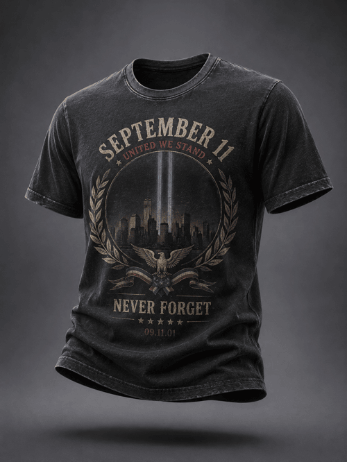 September 11 Never Forget Memorial Badge T-Shirt September 11 Clothing Gift For Dad