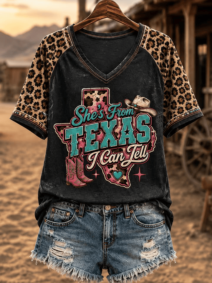 She Is From Texas I Can Tell V-Neck Shirt Texas Cowboy Hat And Boots Shirt Present