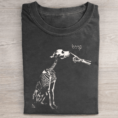Skeleton Chasing Dog T-Shirt Funny Retro Halloween Apparel Gift For Dog Owners