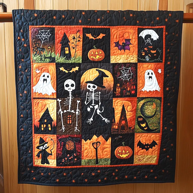 Skeleton Dance Quilted Blanket Halloween Skeletons Ghosts Merch Gifts For Home Lovers