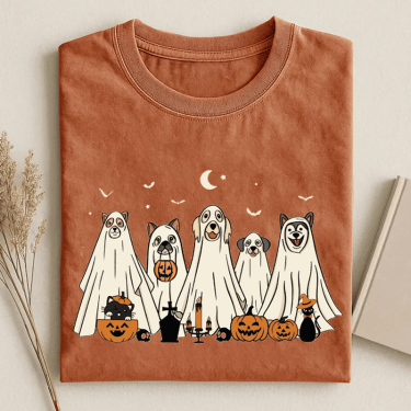 Spooky Dogs Ghost Halloween T-Shirt Pumpkin Cute Puppy Graphics Merch Gift For Dog Lovers