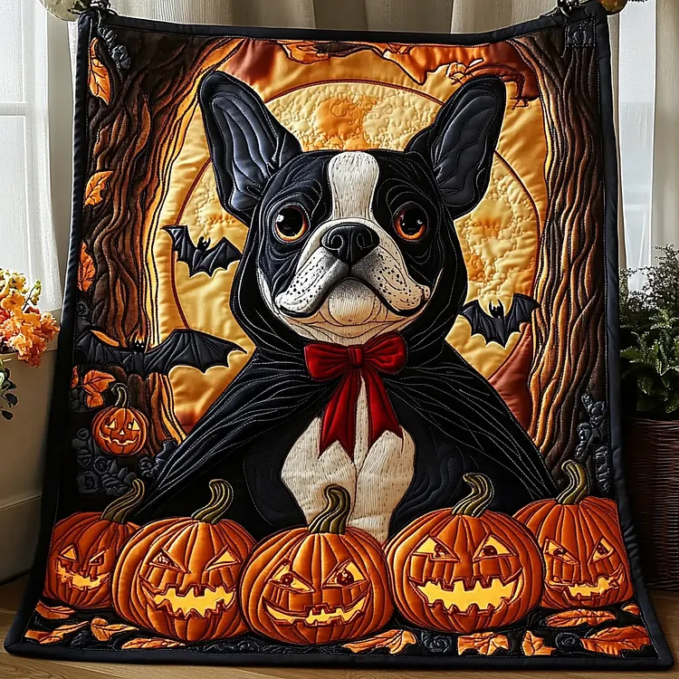 Spooky Ears Quilted Blanket Halloween Dog Pumpkins Merch Presents For New Home