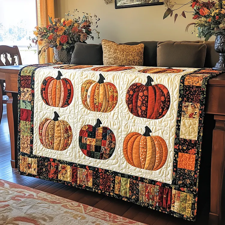 Spooky Harvest Quilted Blanket Pumpkin Patch Quilt Merch Cozy Home Decor