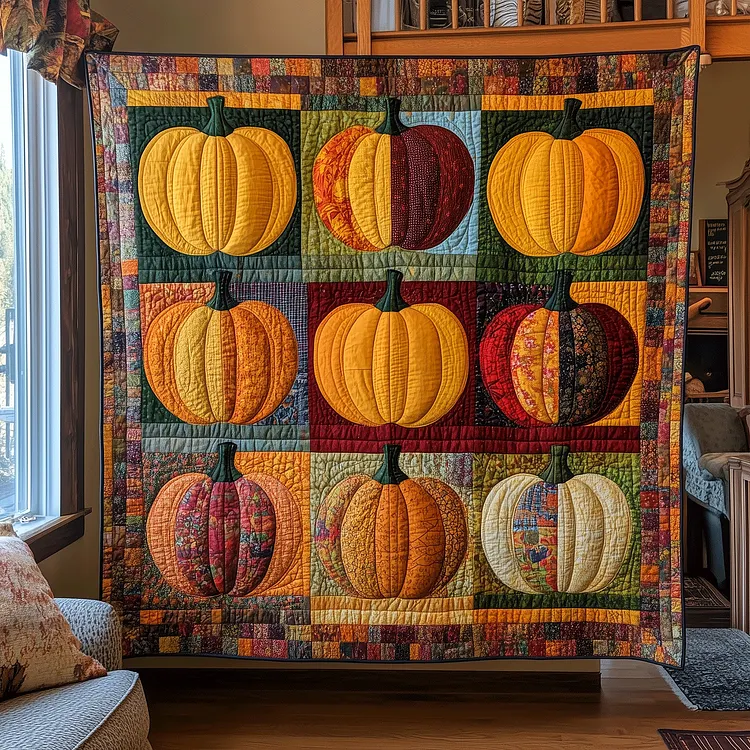 Spooky Pumpkin Quilted Blanket Pumpkin Patchwork Quilt Merch Present For Home Lovers