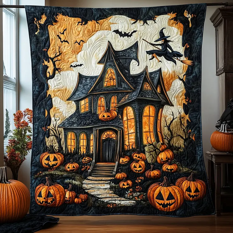 Spooky Season Halloween Magic Quilted Haunted House Pumpkins Merch Gift For Halloween